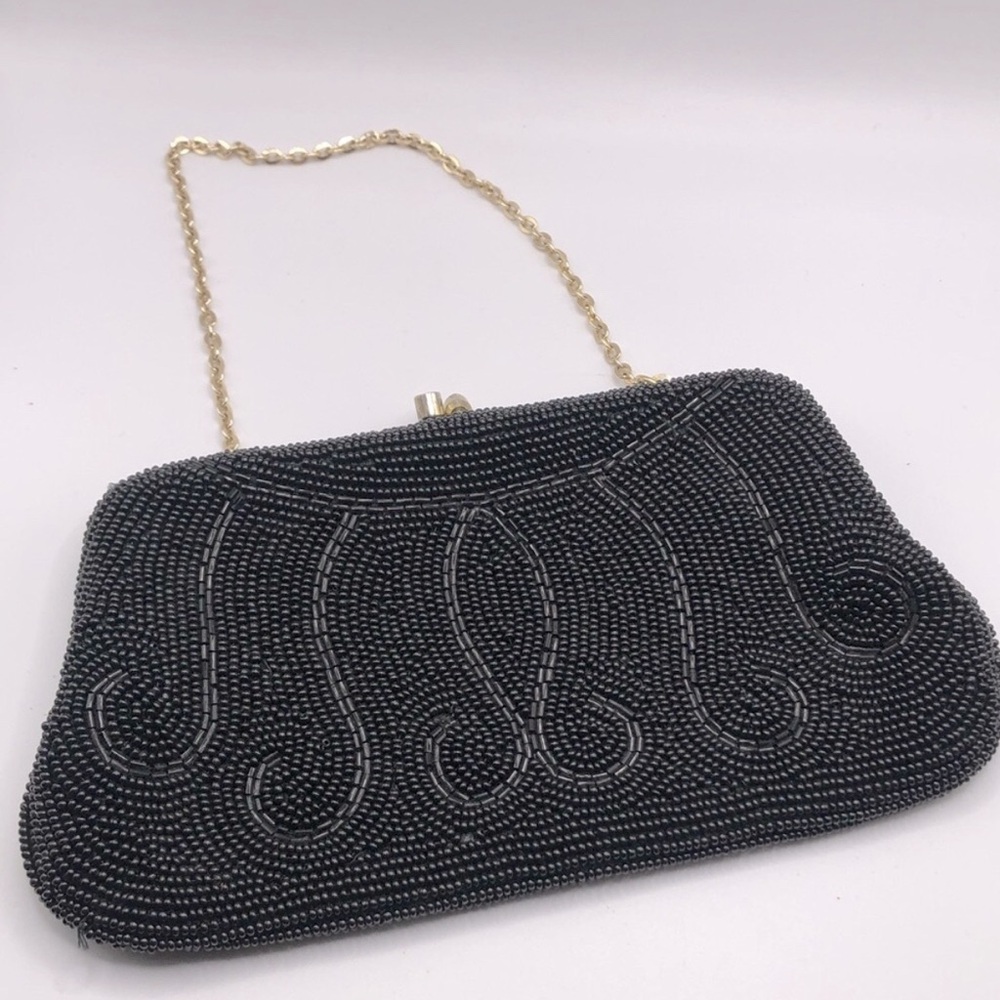 Vintage Black Beaded Evening Clutch Holiday Party Date Night